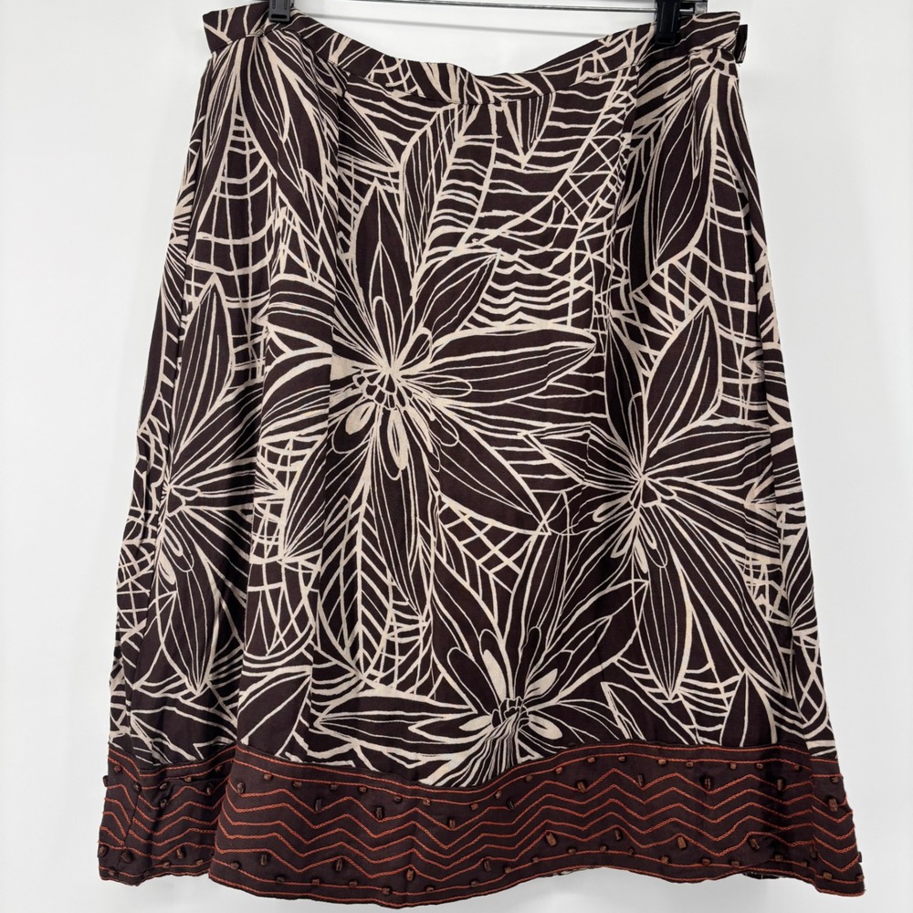 Vintage Newport News Linen Blend Boho Floral Midi Skirt Beaded Hem Size 16 Y2K - Picture 4 of 9